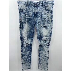 Smoke Rise Skinny Jeans Acid Wash Distressed Moto Stretch 40 X 34 Hip Hop